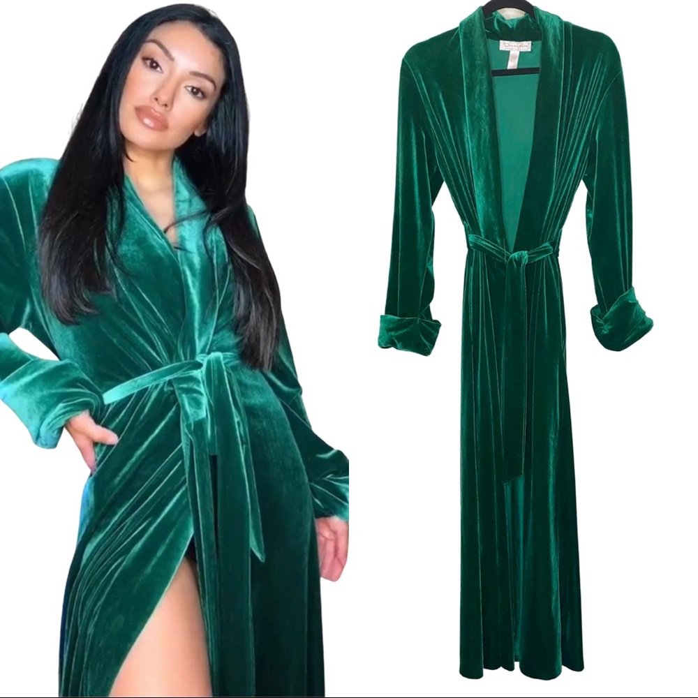 Oscar De La Renta Green Velvet Robe - Pink Label